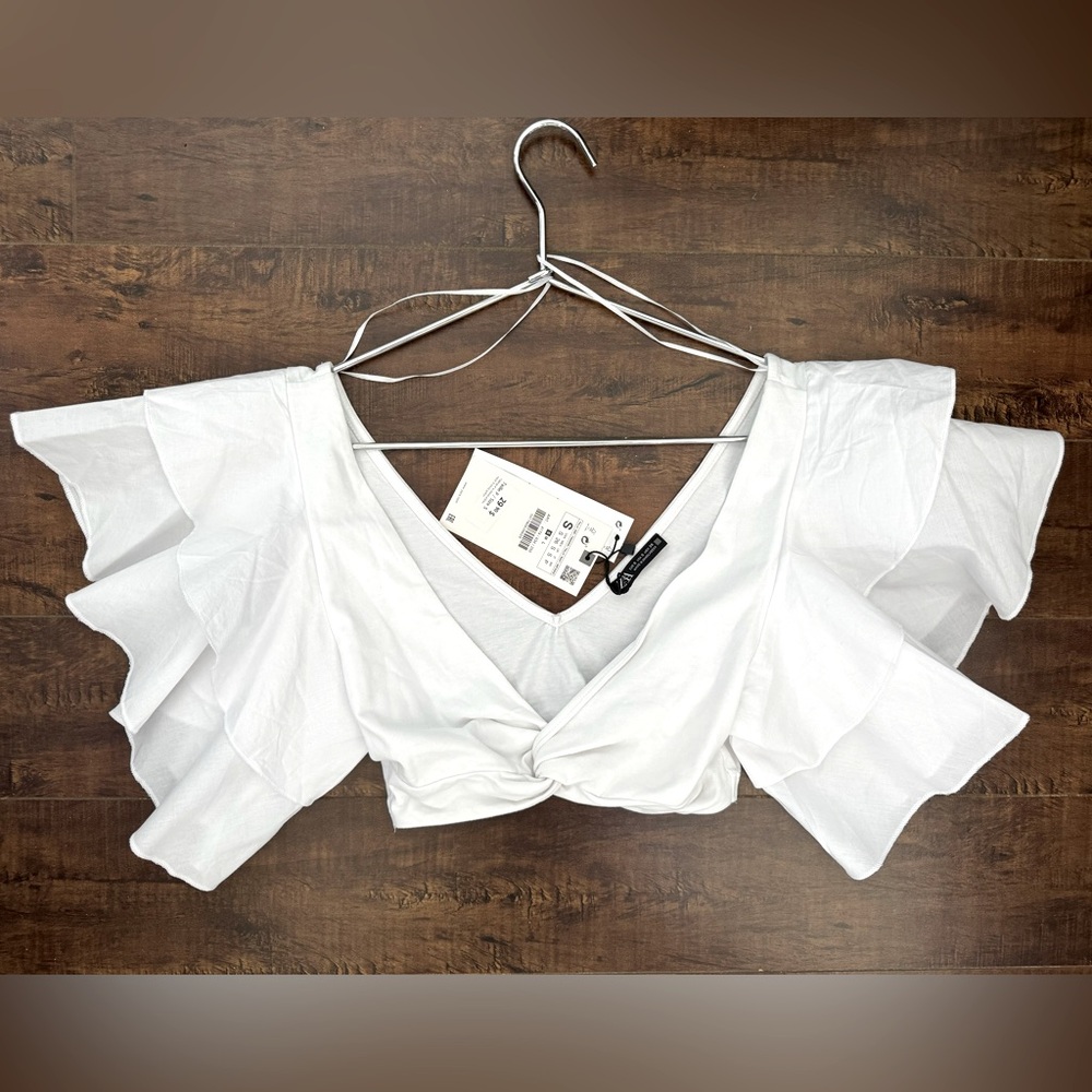 NWT Zara Ruffle Sleeve Crop Top
